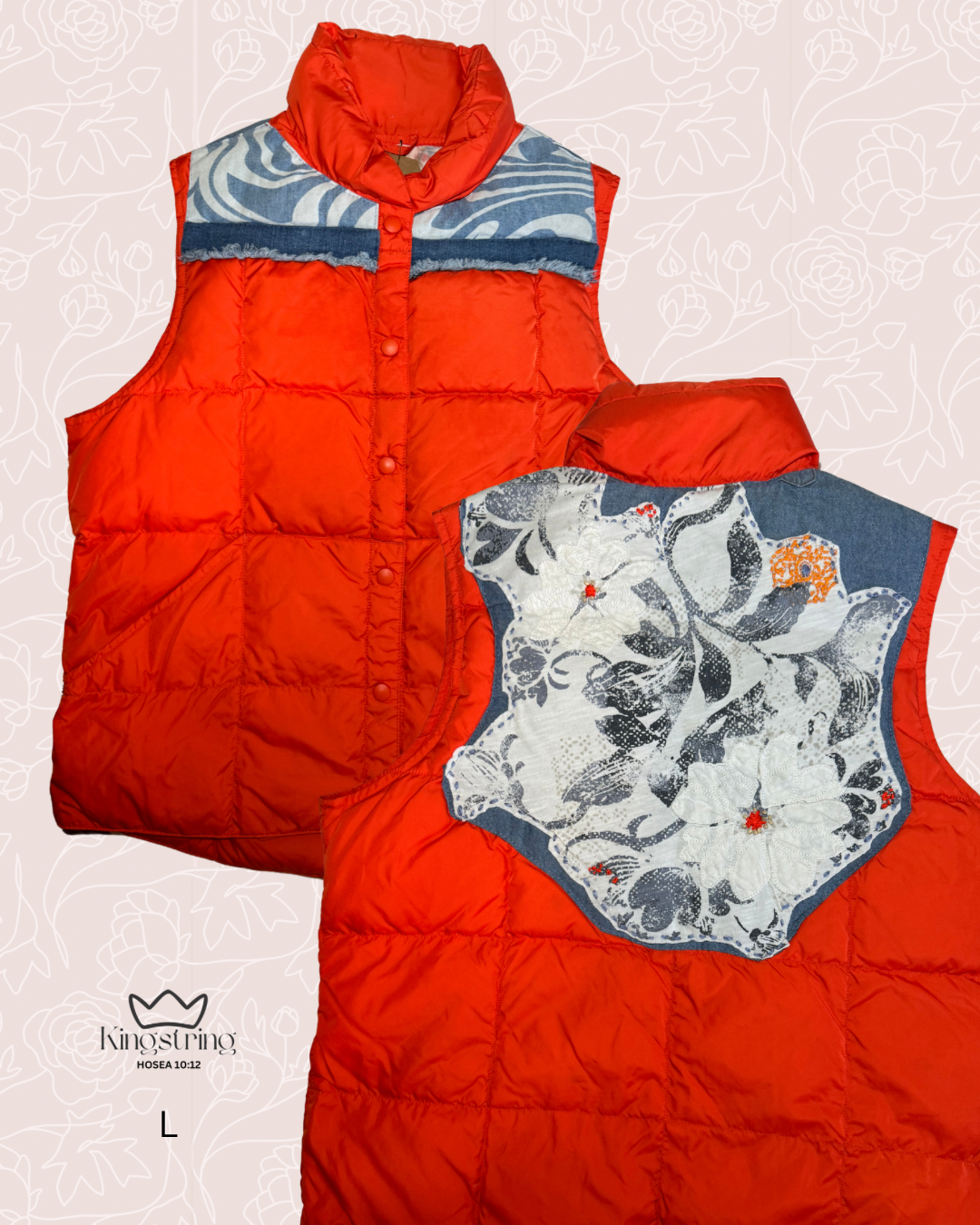 #417 Orange Floral Denim