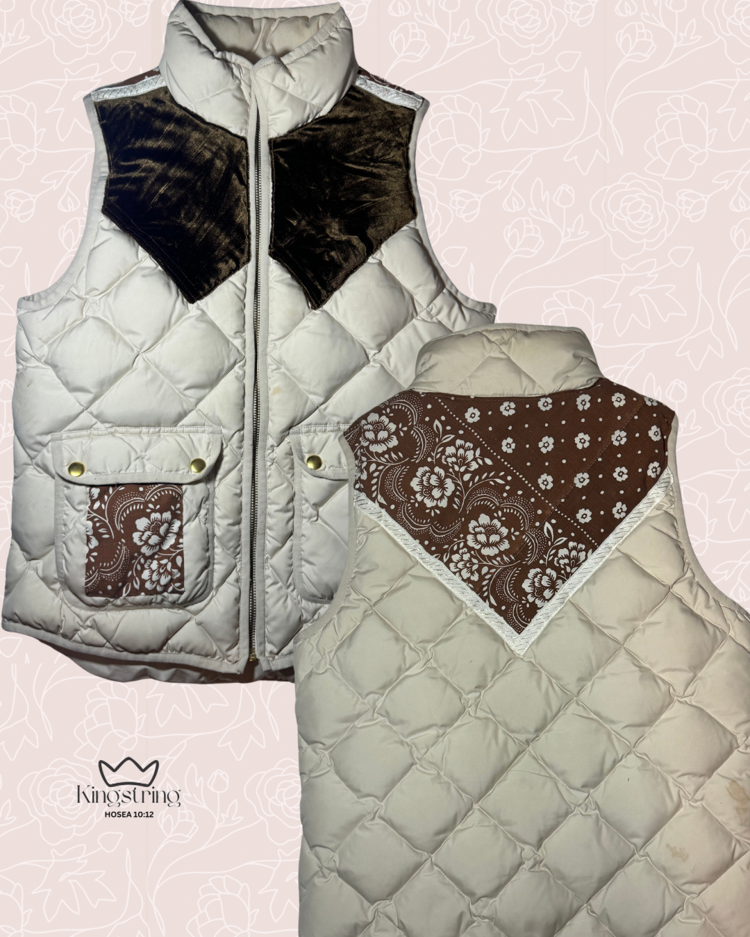 #443 Cream Brown Velvet Vintage Bandana