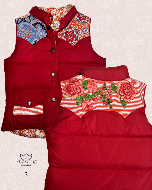 #415 Red - Floral - Bandana - Embroidered Floral