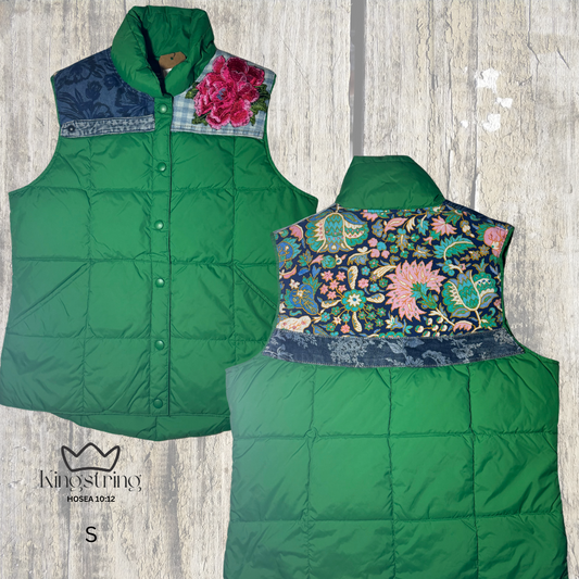 #445 Green Denim Floral Embroidery